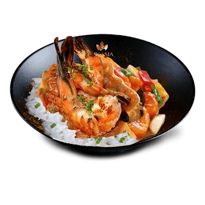 Gambas piquant et son riz