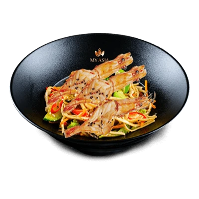 Gambas et nouilles soba